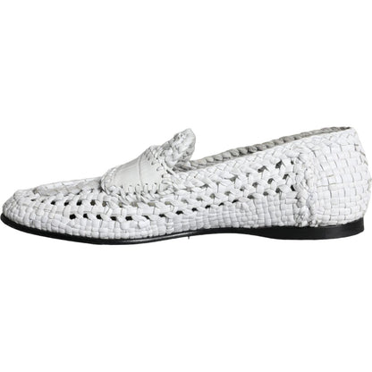 Dolce & Gabbana White Woven Leather Slip On Loafers Men Shoes