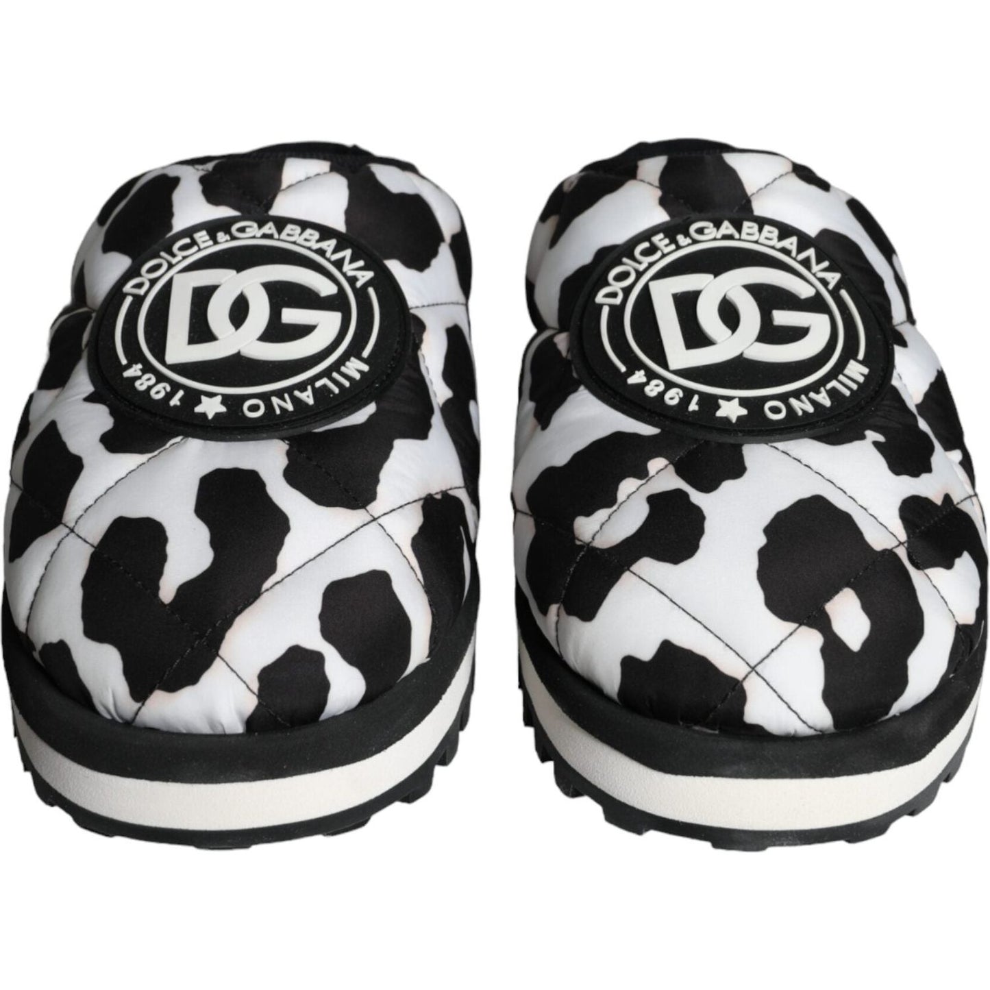 Dolce & Gabbana Black White Quilted Logo Sandals Slides Shoes