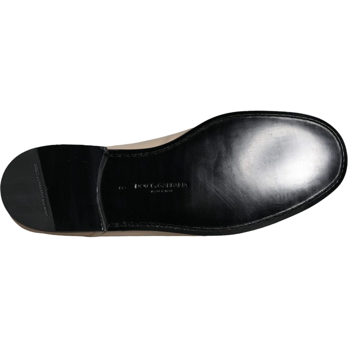 Dolce & Gabbana Beige Leather Logo Plaque Slip On Men Loafers Shoes MV6116-43