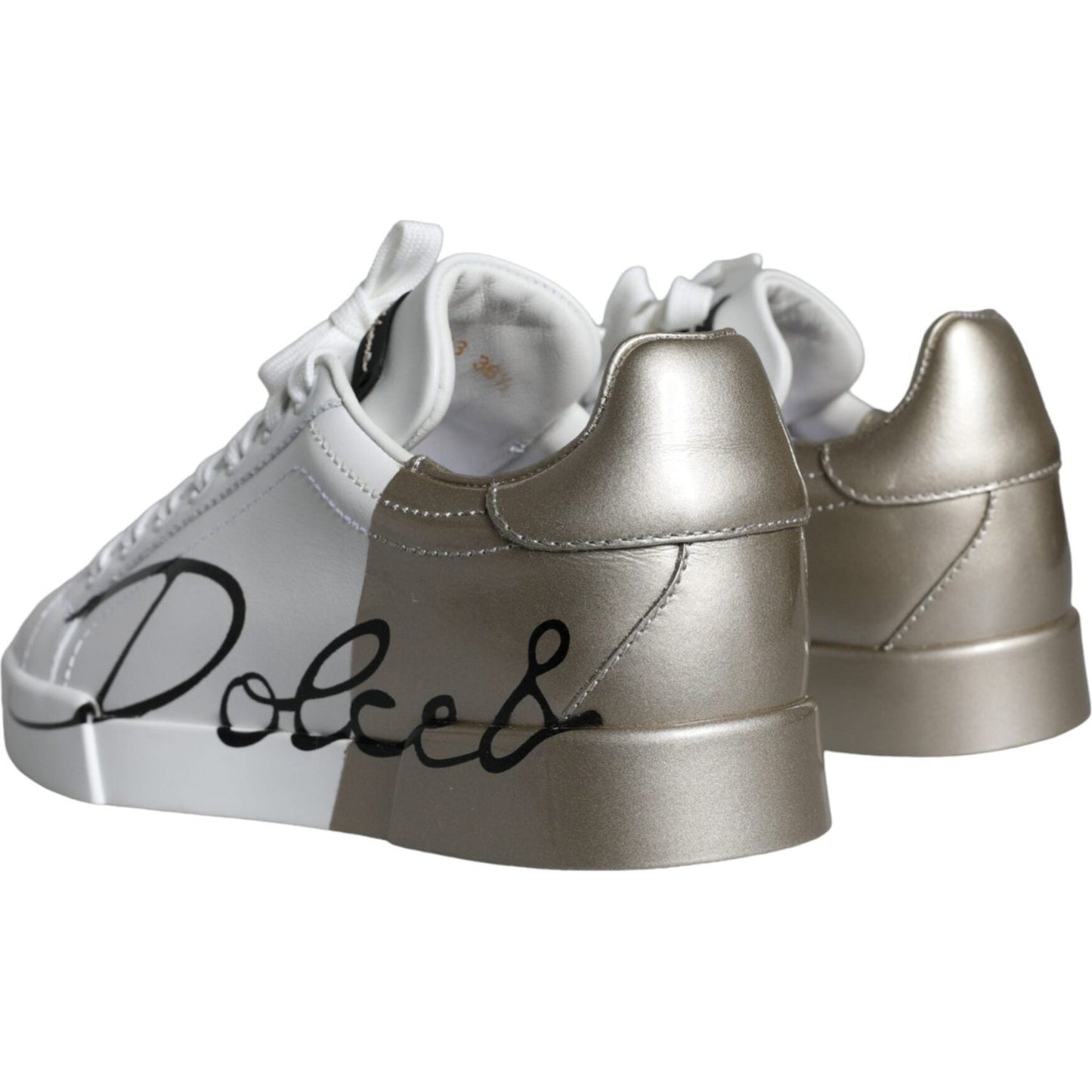 Dolce & Gabbana White Gold Portofino Low Top Leather Sneakers Shoes LA11251-36