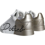 Dolce & Gabbana White Gold Portofino Low Top Leather Sneakers Shoes LA11251-36