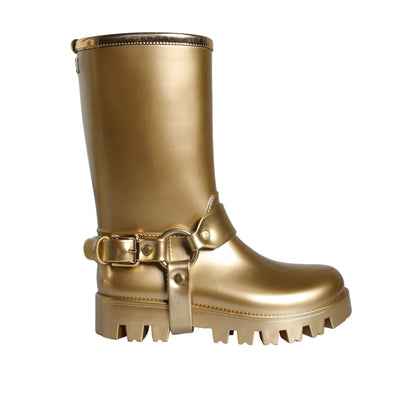 Dolce & Gabbana Metallic Gold Rubber PVC Rain Boots Shoes