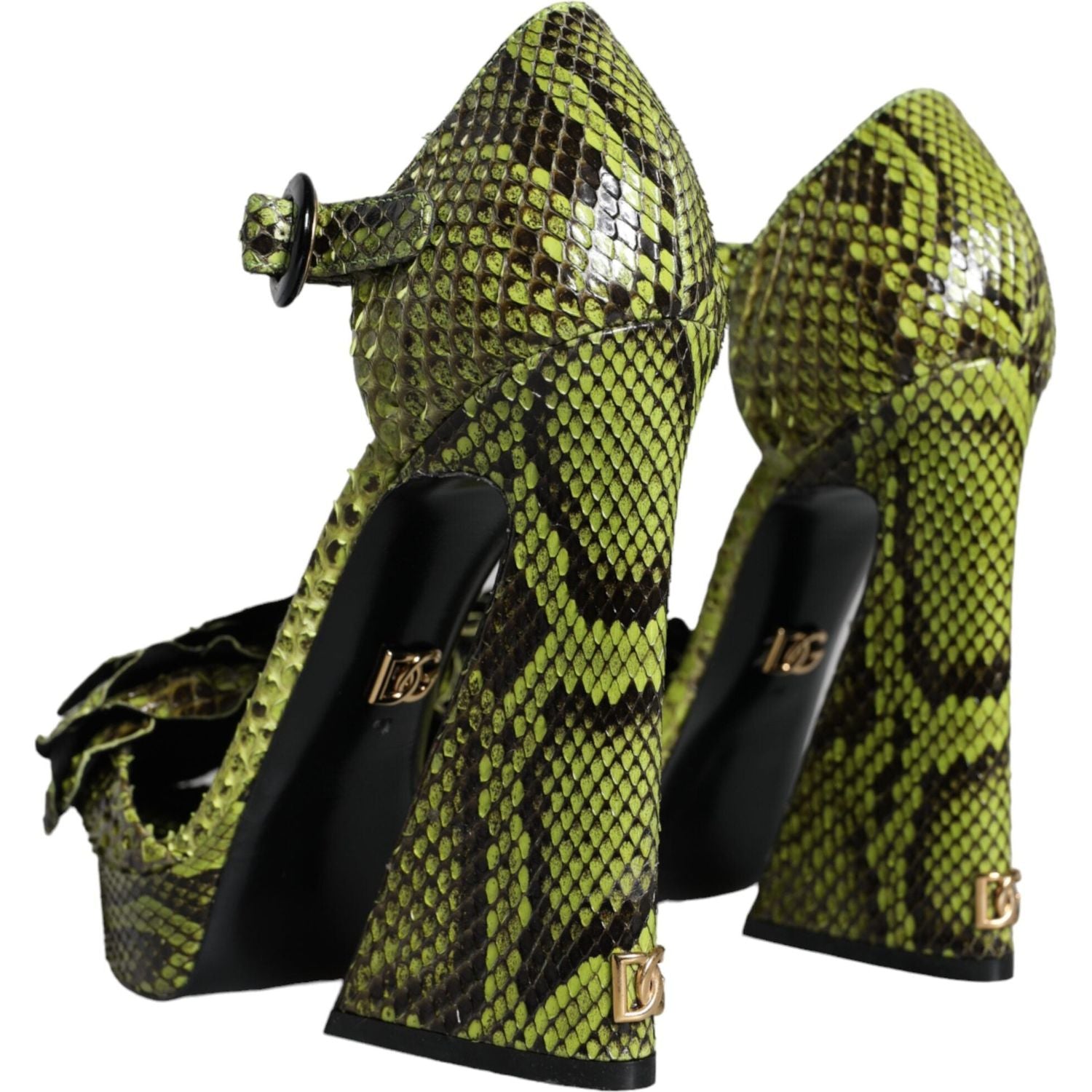صندل بكعب عال من الجلد الاستوائي باللون الأخضر من دولتشي آند غابانا