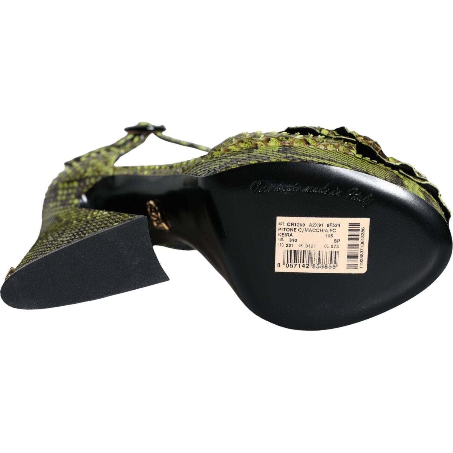 صندل بكعب عال من الجلد الاستوائي باللون الأخضر من دولتشي آند غابانا