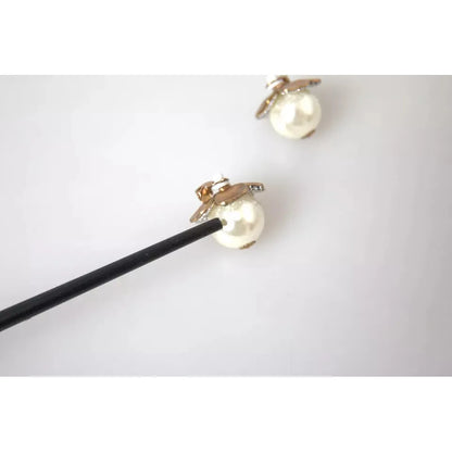 Dolce & Gabbana Gold Tone Maxi Faux Pearl Floral Clip-on Jewelry Earrings Earrings