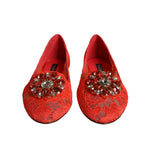 Dolce & Gabbana Coral Lace Crystal Ballet Flats Loafers Shoes