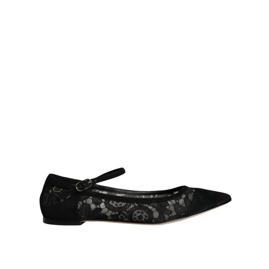 Dolce & Gabbana Black Taormina Lace Bellucci Flats Shoes