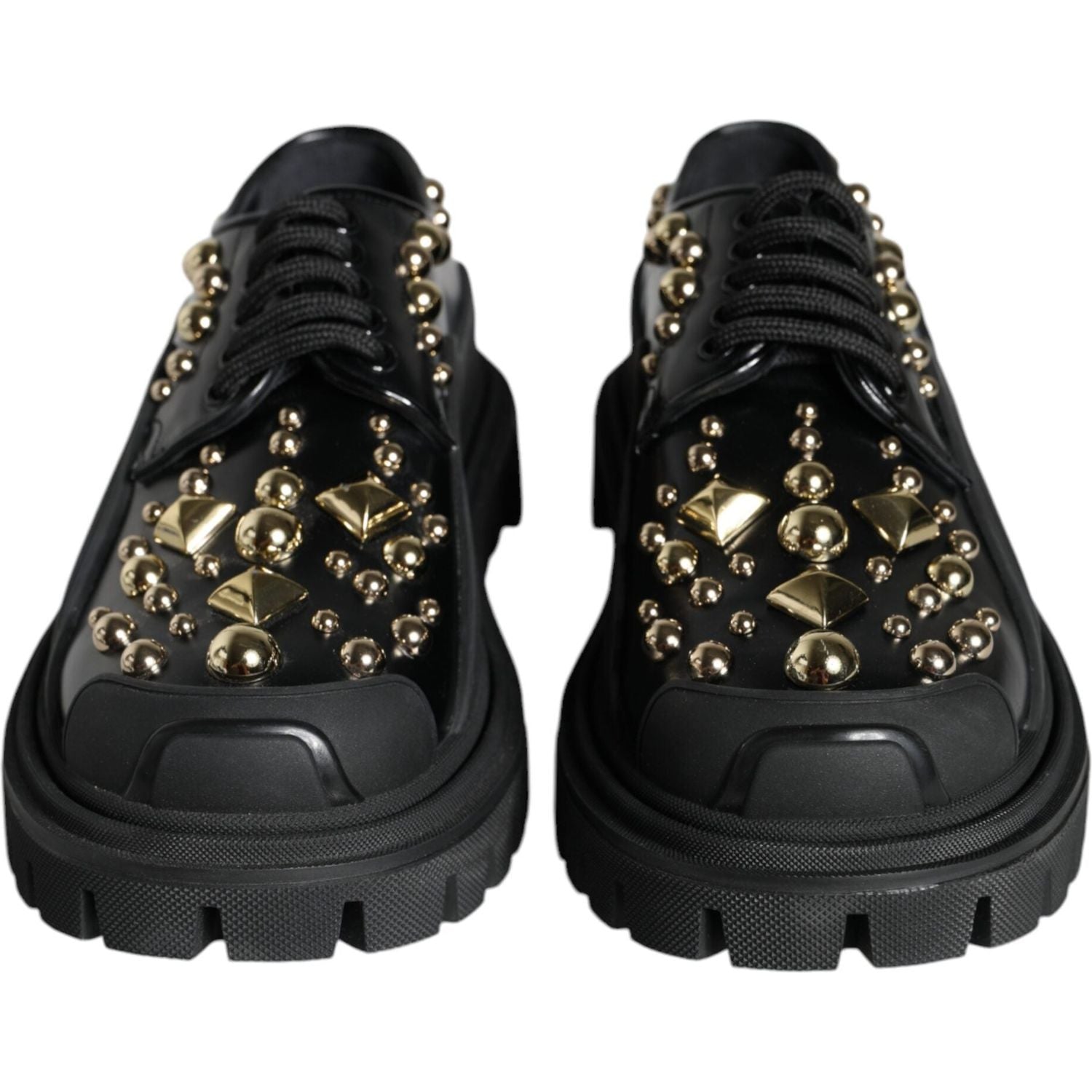 Dolce & Gabbana Black Leather Trekking Derby Embellished Shoes