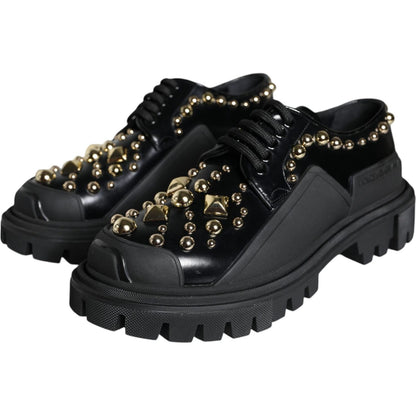Dolce & Gabbana Black Leather Trekking Derby Embellished Shoes