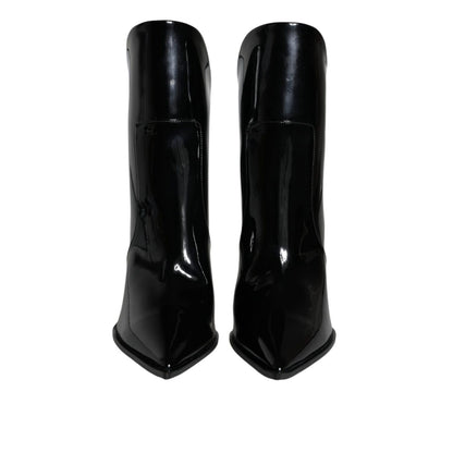 Dolce & Gabbana Black Patent Leather Pointed Ankle Boots Shoes