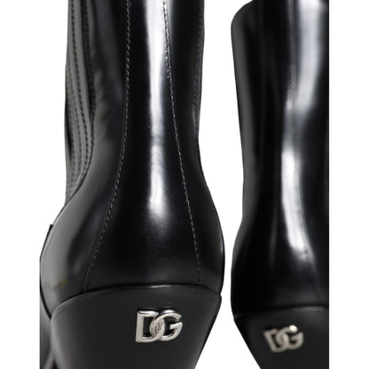 Dolce & Gabbana Black Leather Ankle Boots Booties Shoes