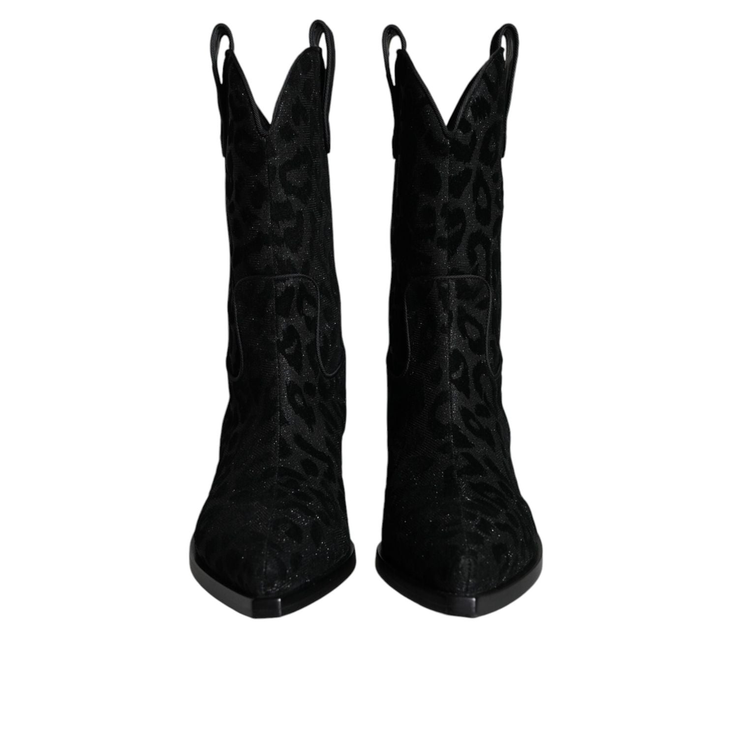 Dolce & Gabbana Black Gray Leopard Cowboy Boots Shoes