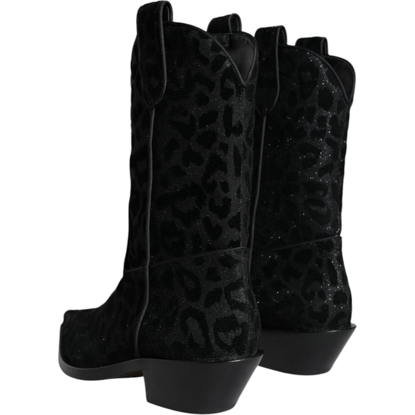 Dolce & Gabbana Black Gray Leopard Cowboy Boots Shoes