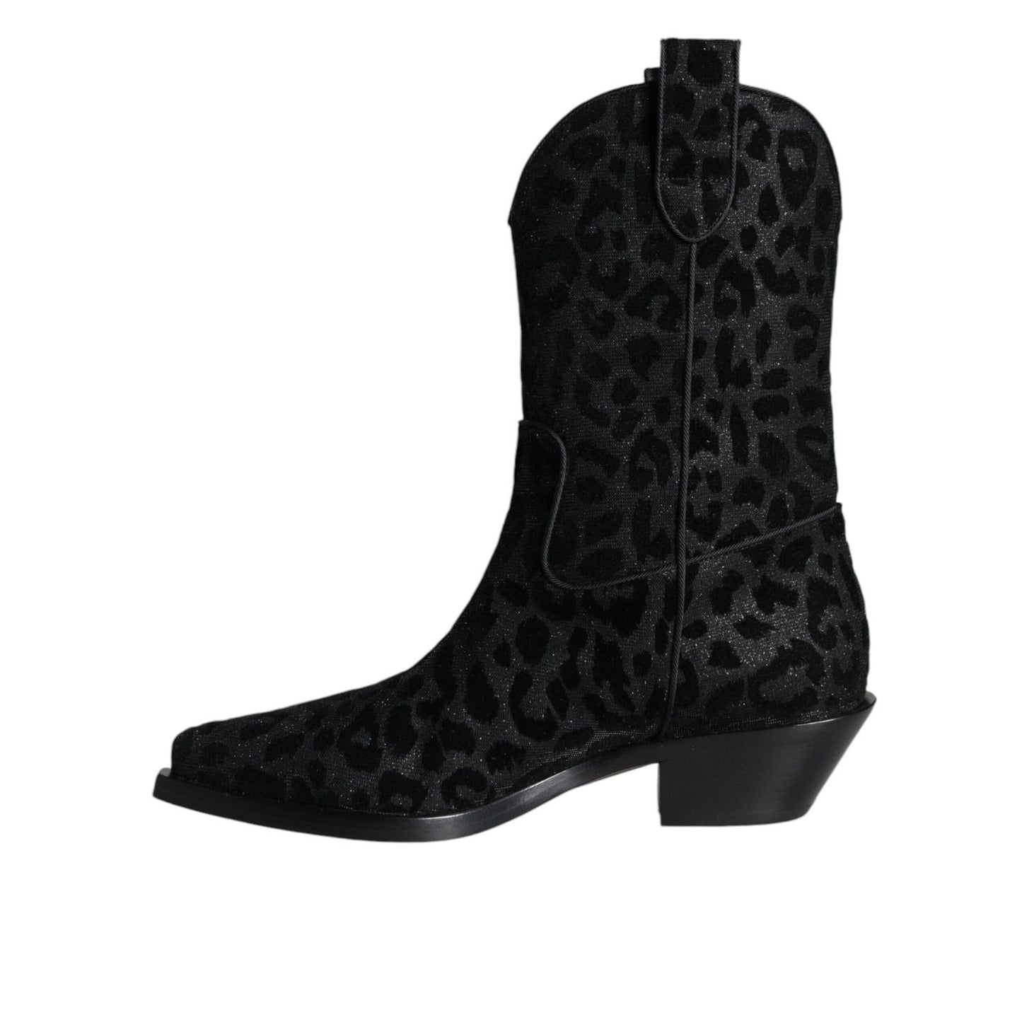 Dolce & Gabbana Black Gray Leopard Cowboy Boots Shoes