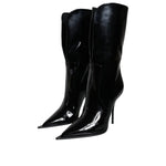 Dolce & Gabbana Black Patent Leather Mid Calf Boots Shoes