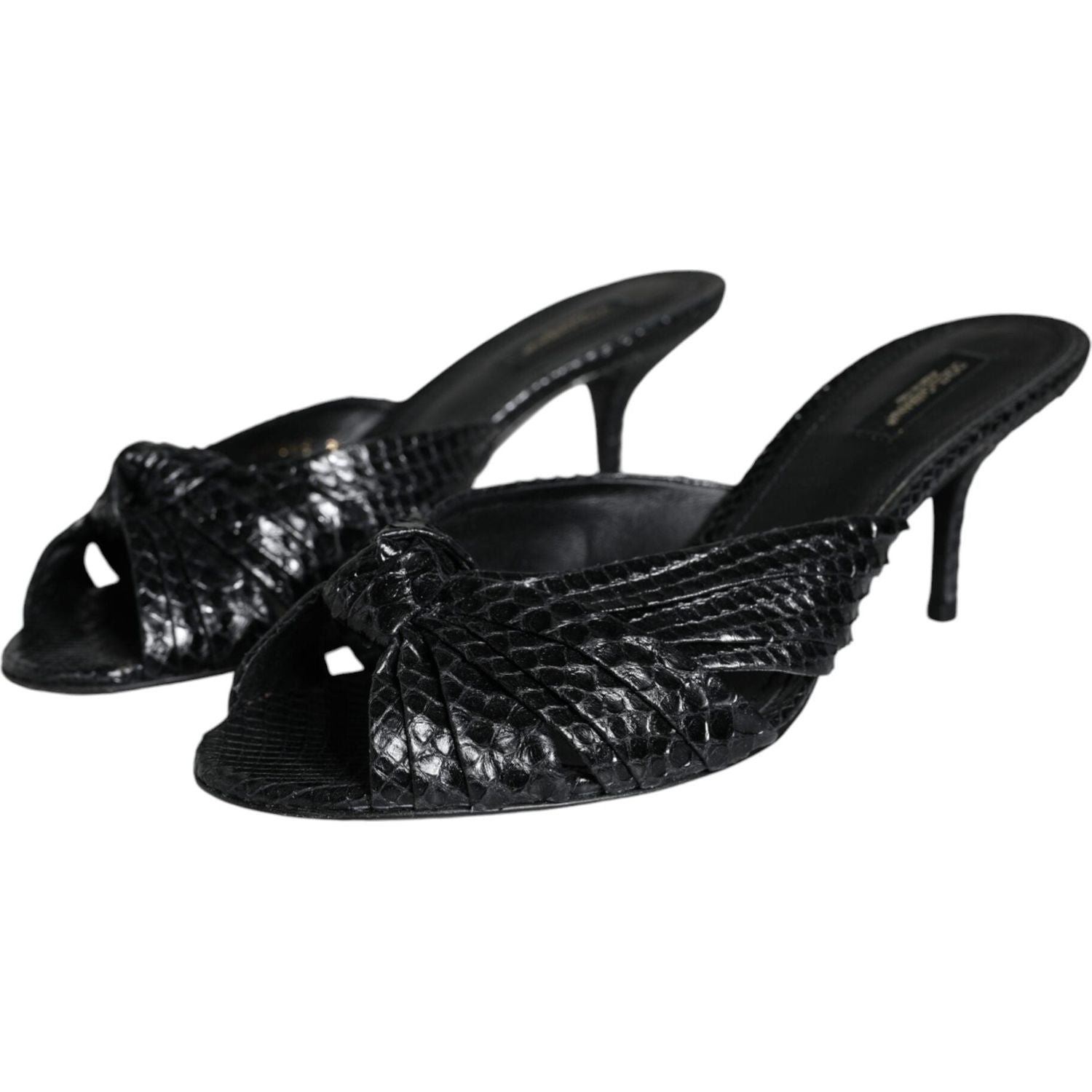 Dolce & Gabbana Black Leather Heels Slides Sandals Shoes