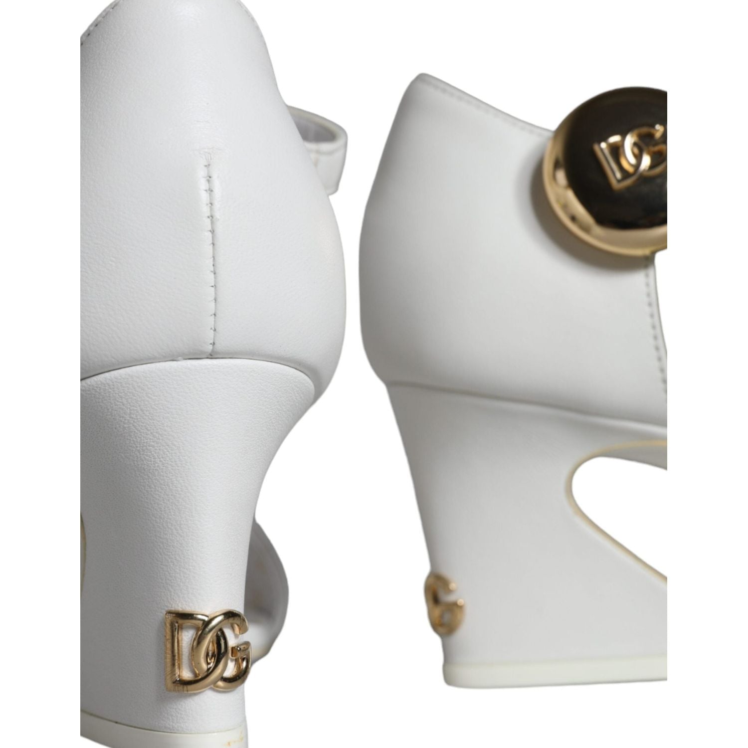 حذاء كيرا صندل بكعب عال من الجلد باللون الأبيض من دولتشي آند غابانا