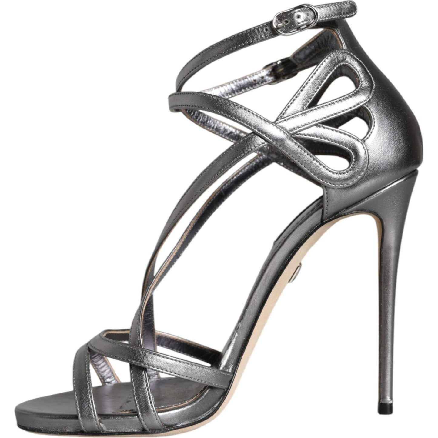 Dolce & Gabbana Silver Keira Leather Heels Sandals Shoes