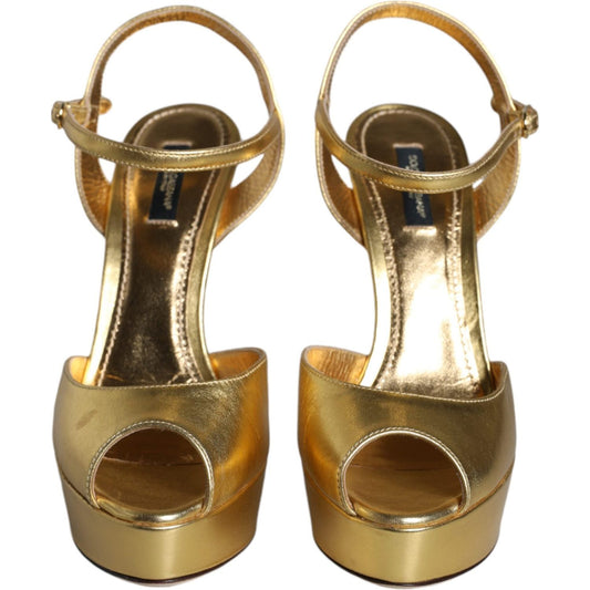 Dolce & Gabbana Gold Bette Leather Heels Sandals Shoes LA11516-40