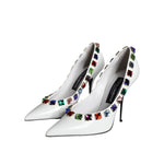 Dolce & Gabbana White Crystals Leather High Heels Pumps Shoes