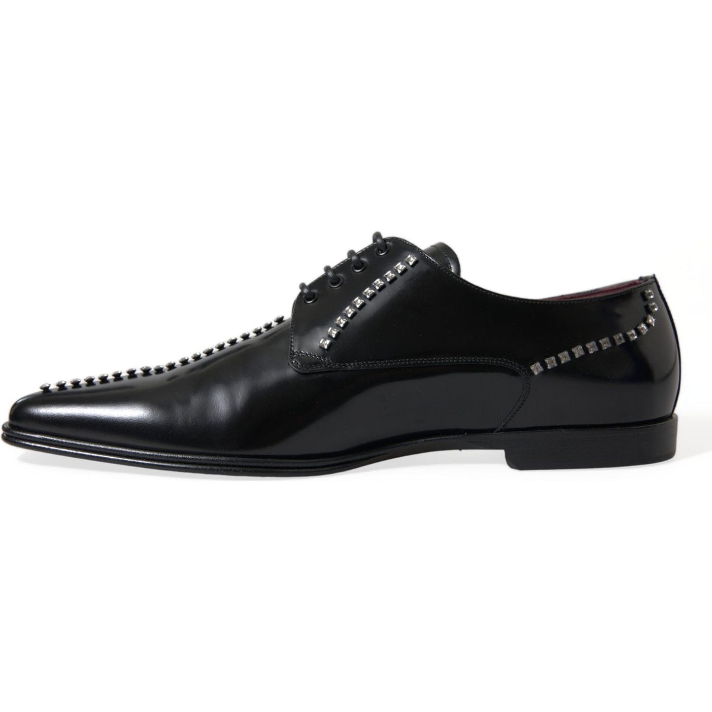 Dolce & Gabbana Black Leather Crystal Dress Formal Shoes