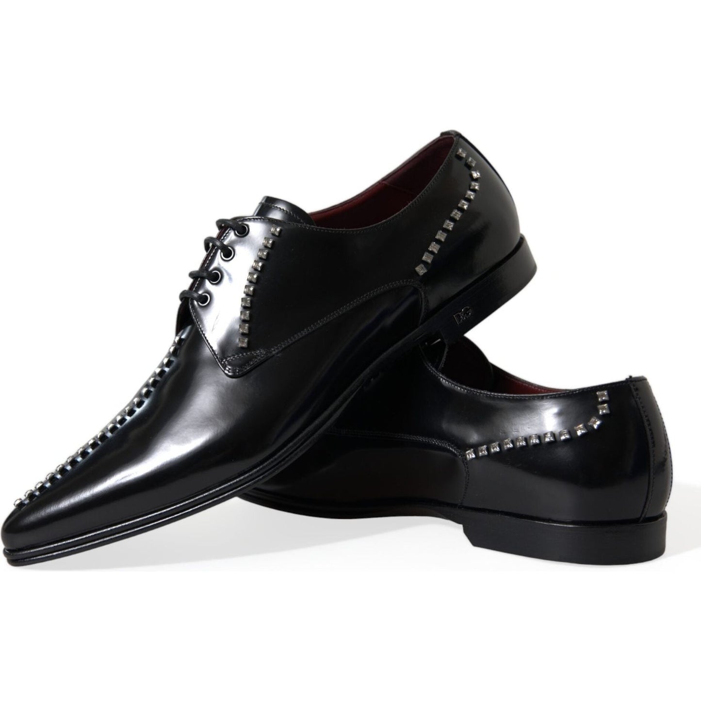 Dolce & Gabbana Black Leather Crystal Dress Formal Shoes