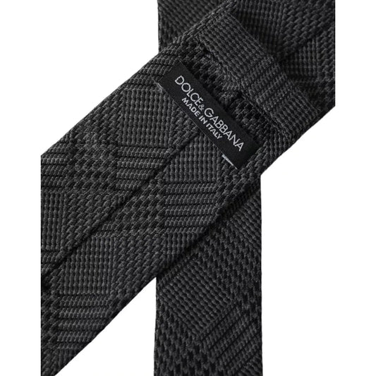Dolce & Gabbana Dark Gray Plaid Patterned Silk Adjustable Men Tie