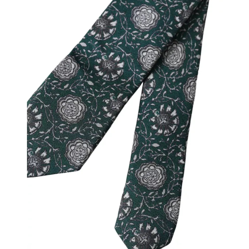 Dolce & Gabbana Green Floral Print Silk Adjustable Men Tie KRA3345