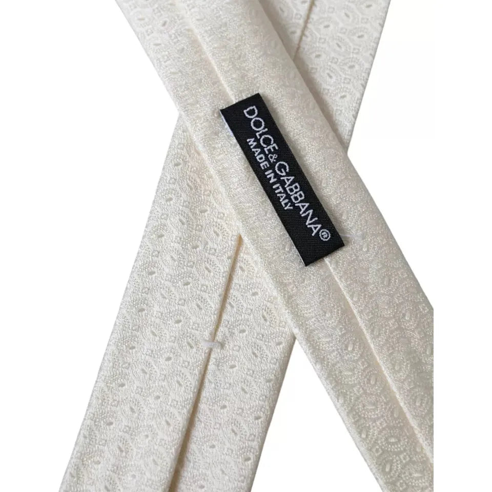 Dolce & Gabbana Off White Patterned Silk Adjustable Men Tie