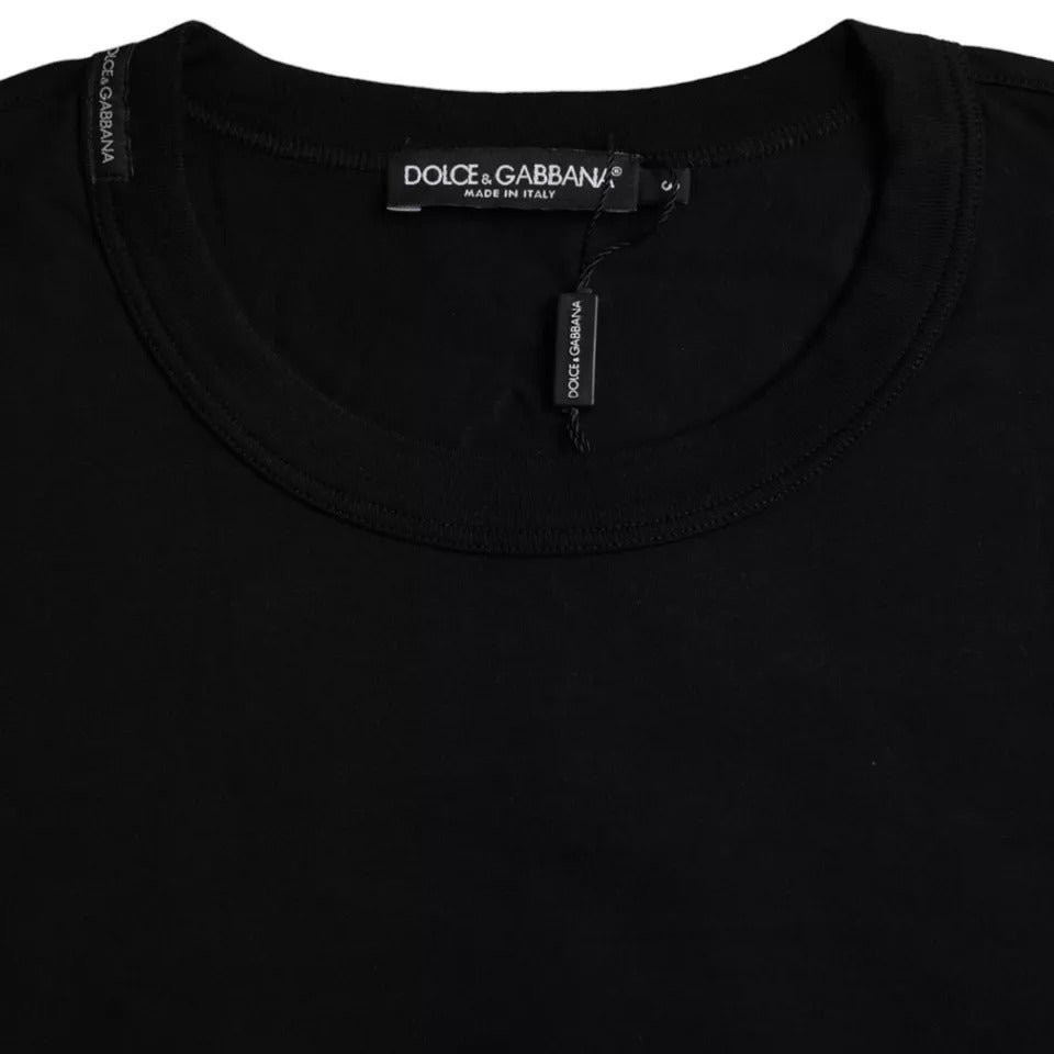 تي شيرت Dolce &amp; Gabbana من القطن المنقوش بشعار أسود ورقبة دائرية