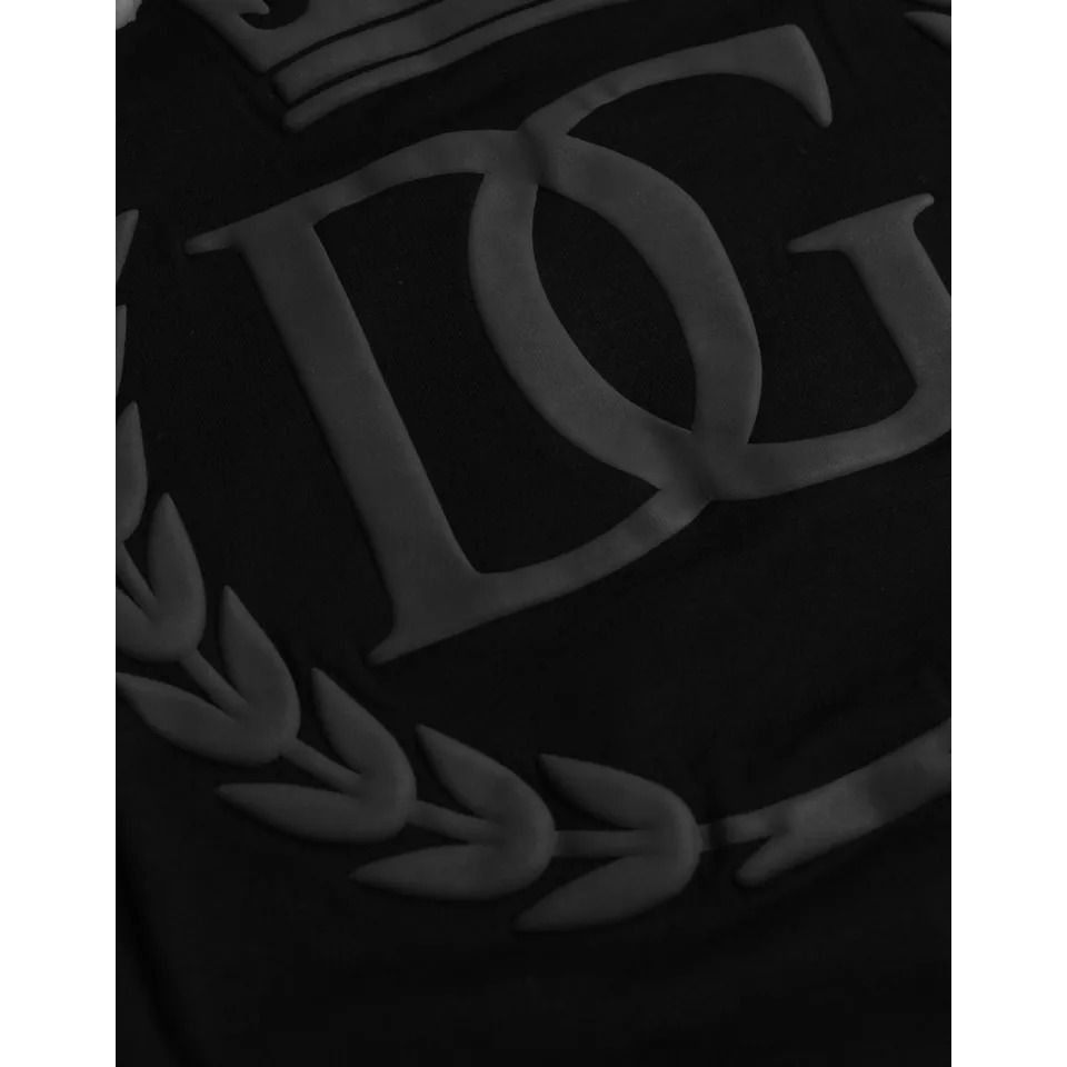 تي شيرت Dolce &amp; Gabbana من القطن المنقوش بشعار أسود ورقبة دائرية