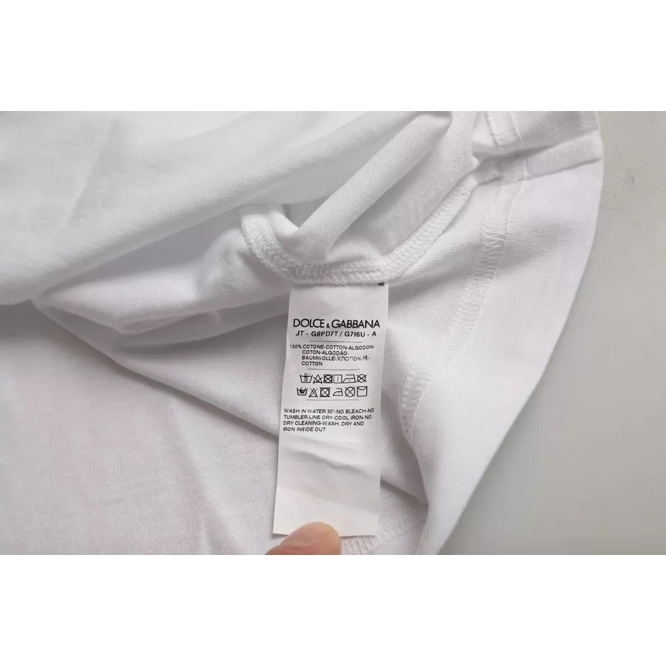 تي شيرت دولتشي آند غابانا أبيض بياقة دائرية وأكمام قصيرة