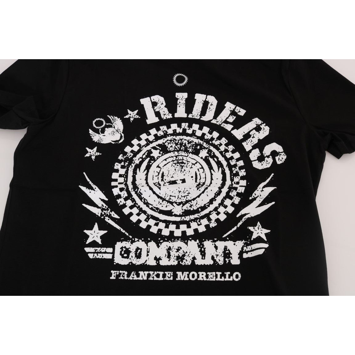 تي شيرت Frankie Morello أنيق أسود اللون برقبة دائرية مع شعار "RIDERS"