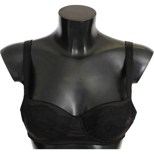 Dolce & Gabbana Black Silk Lace Balconcino Bra Underwear