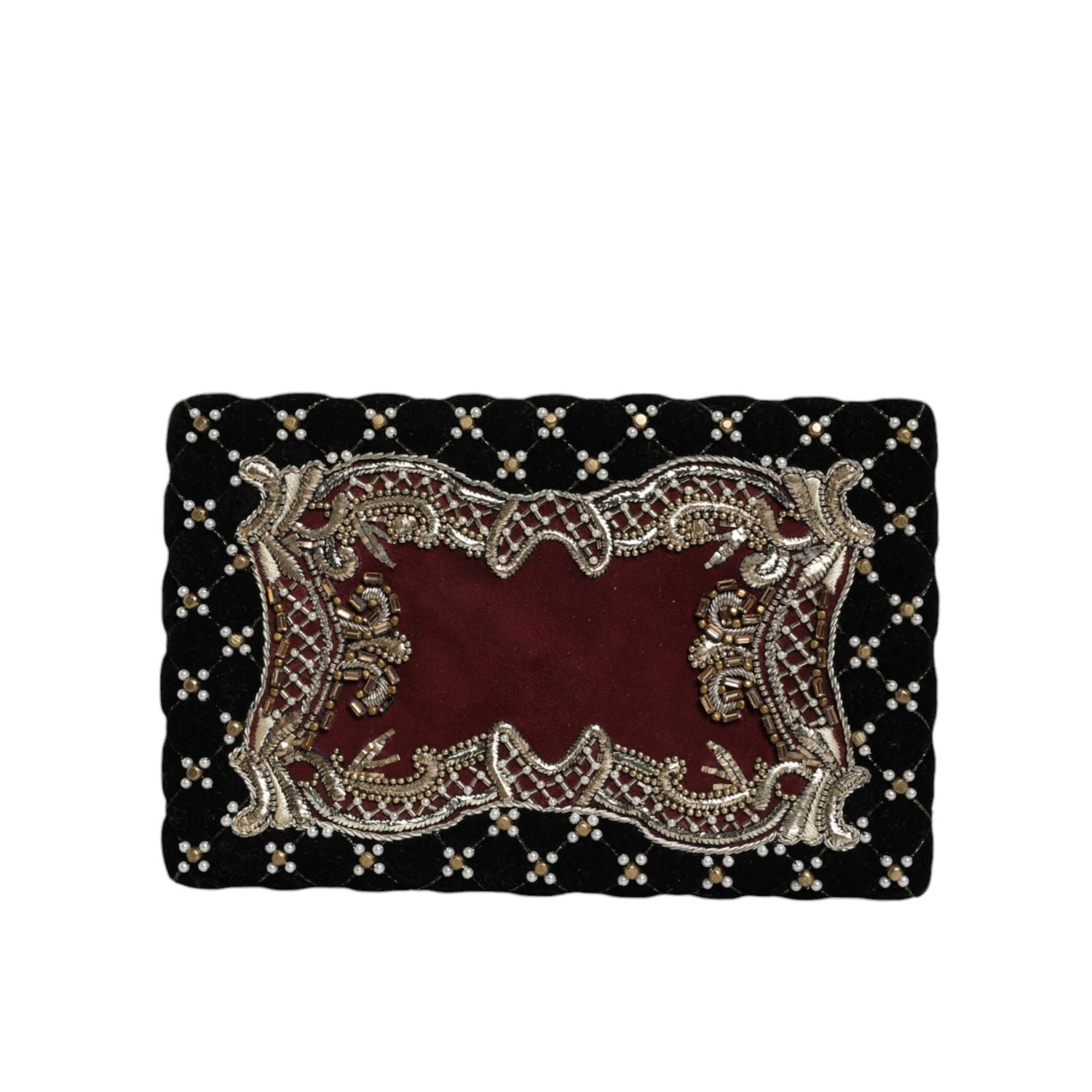 Dolce & Gabbana Bordeaux Black Velvet Gold Frame Clutch Evening Purse Bag