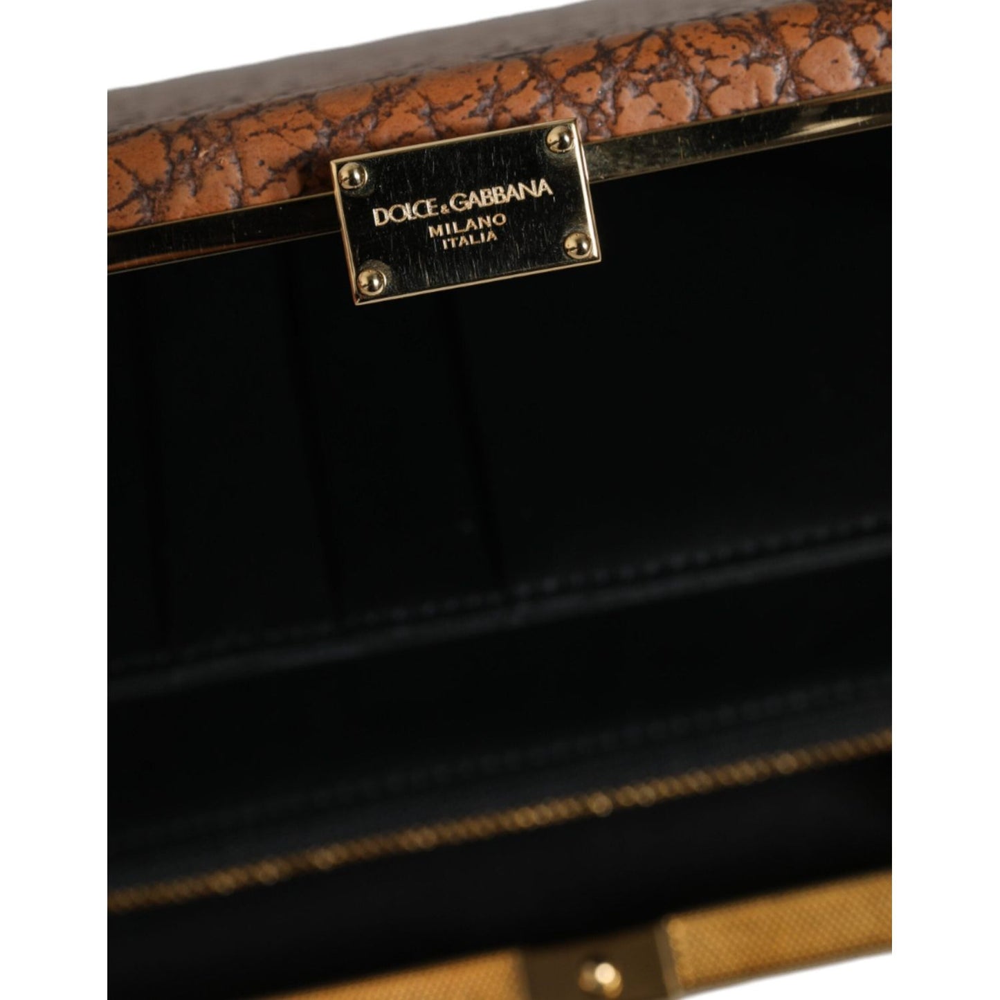 Dolce & Gabbana Brown Leather Gold Frame Clutch Mini Crossbody Bag BAG1528