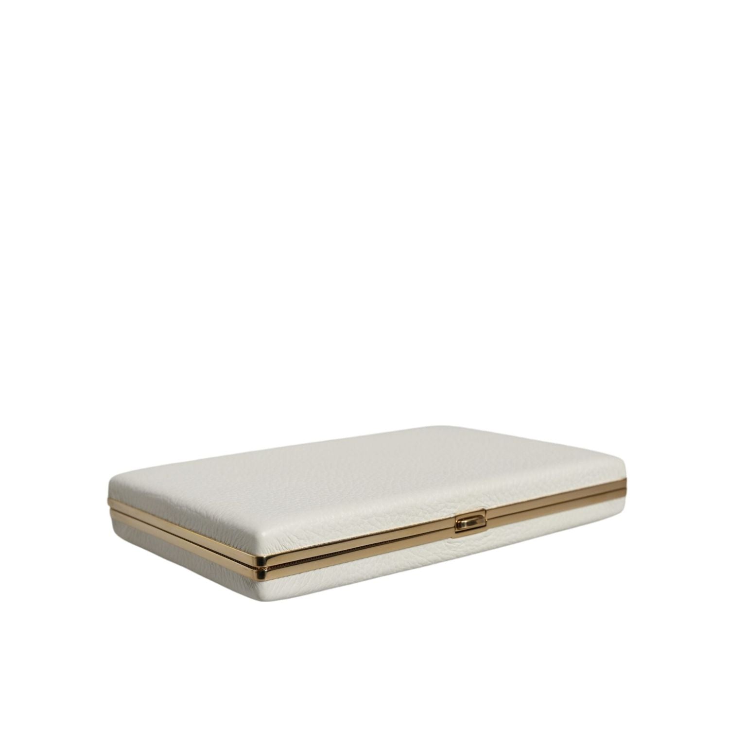 حقيبة كلاتش للحفلات المسائية من دولتشي آند غابانا مصنوعة من الجلد الأبيض بإطار ذهبي