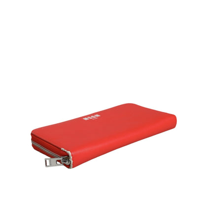 MSGM Red Leather Continental Zip Around Card Holder Bifold Clutch Wallet