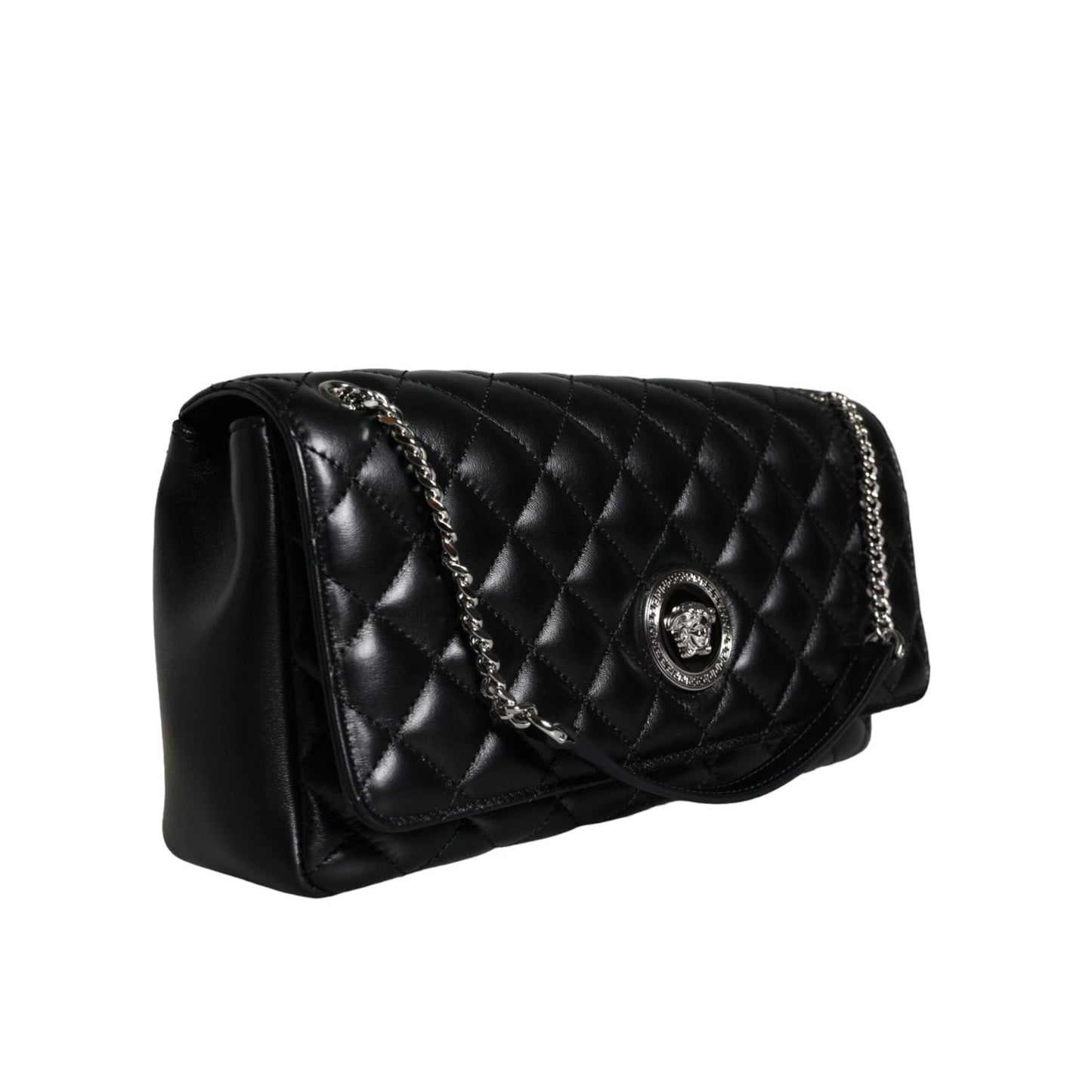 Versace Black Quilted Lambskin Leather Crossbody Shoulder Bag