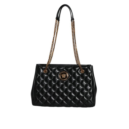Versace Black Quilted Nappa Leather Shoulder Chain Strap Bag