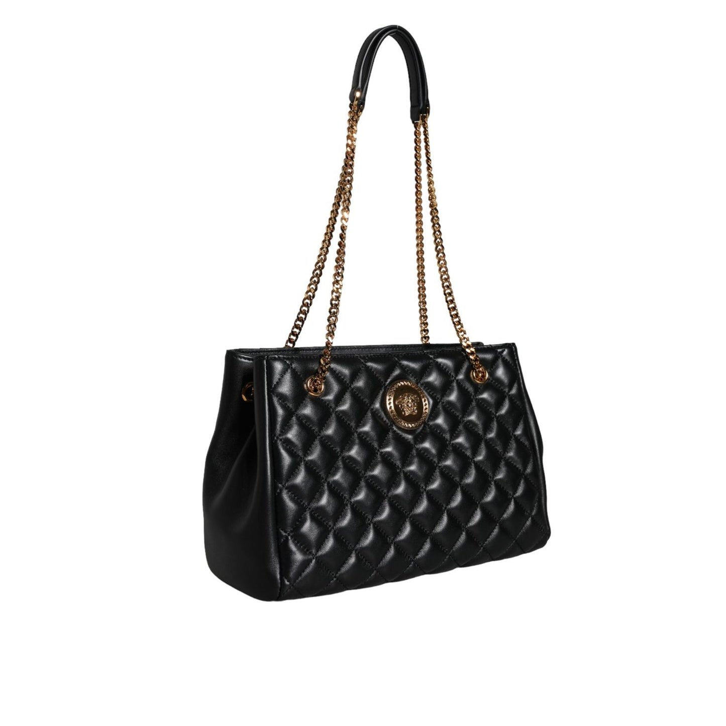 Versace Black Quilted Nappa Leather Shoulder Chain Strap Bag