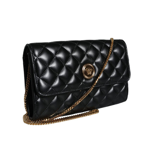 Versace Black Quilted Nappa Leather Crossbody Shoulder Bag