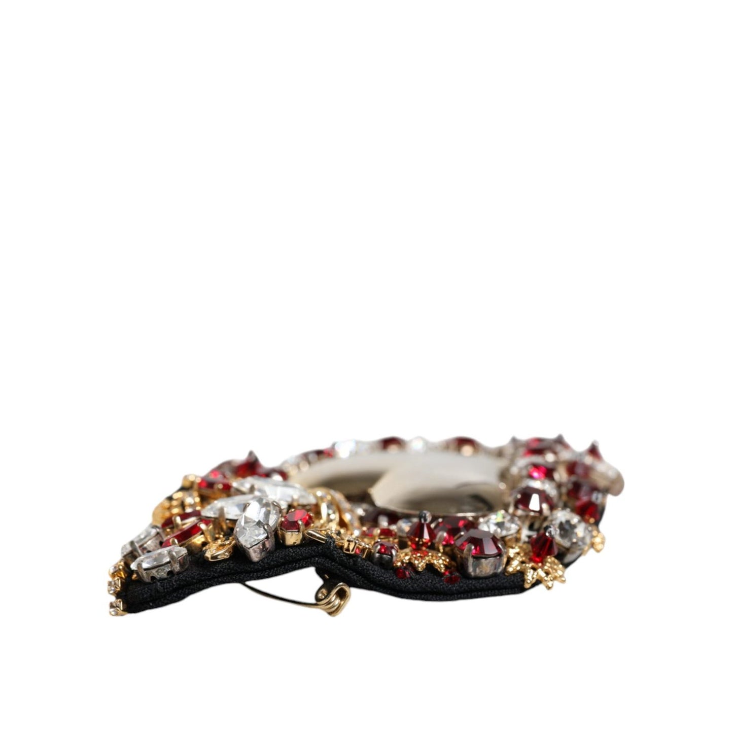 Dolce & Gabbana Gold Tone Brass Sacred Heart Crystal Embellished Brooch SMY10371