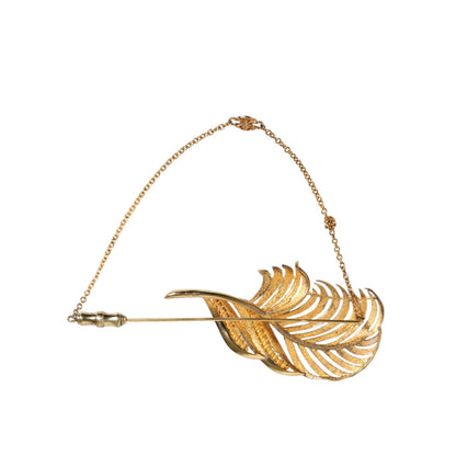 Dolce & Gabbana Gold Tone 925 Sterling Silver Leaf Crystal Chain Brooch