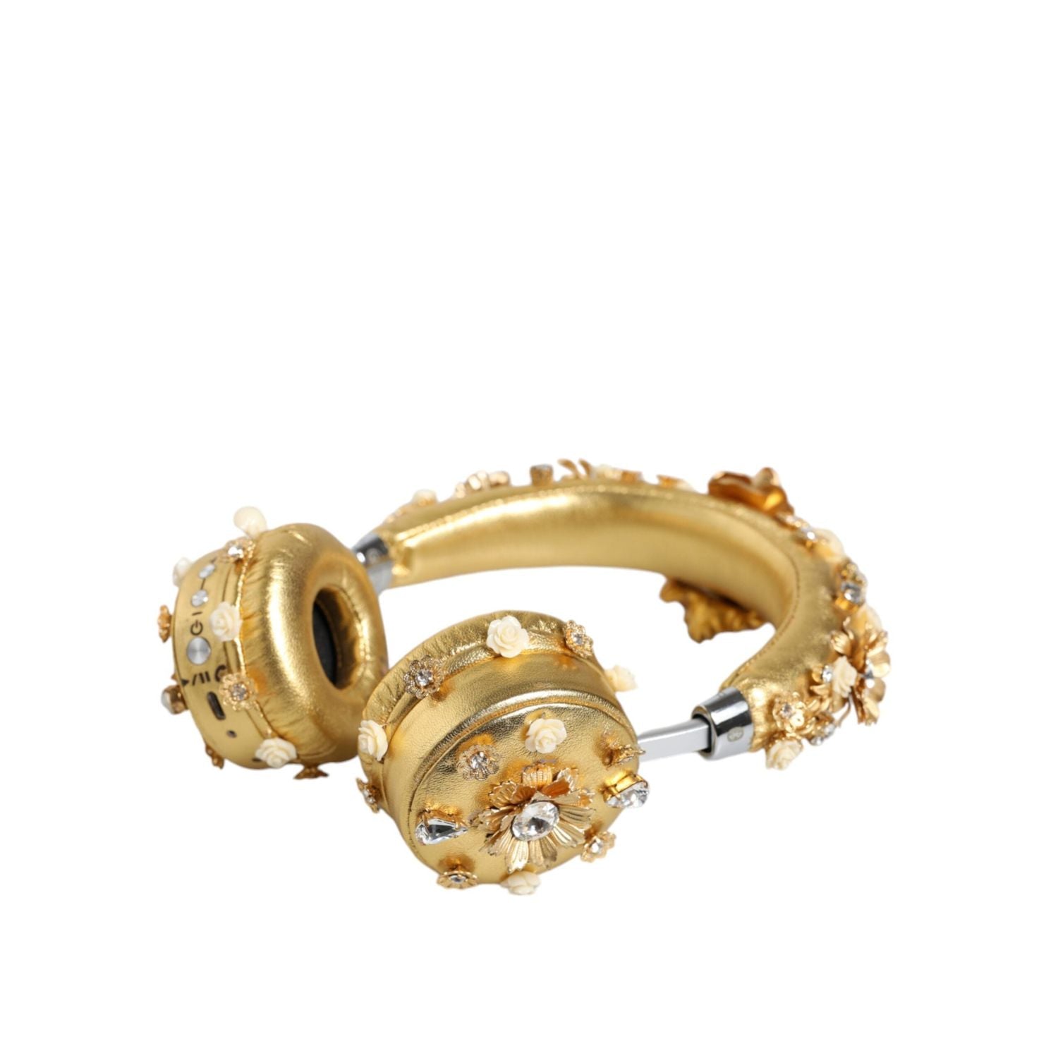 Dolce & Gabbana Gold Leather Floral Crystal Angel Headphones