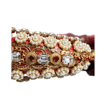 Dolce & Gabbana Red Gold Crystal Fur Headset Audio AUX Headphones