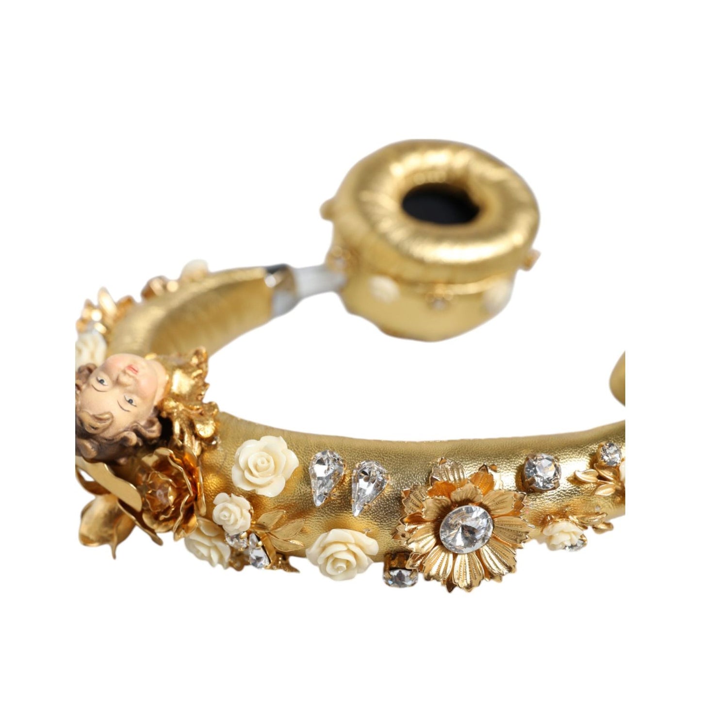 Dolce & Gabbana Gold Leather Floral Crystal Angel Headset Headphones