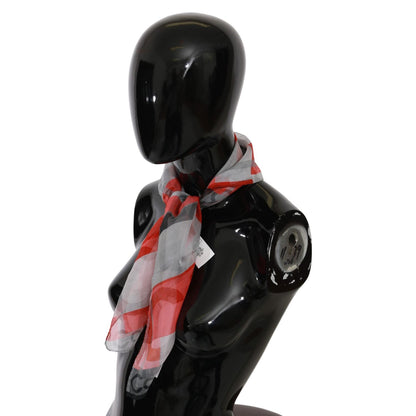 Costume National Gray Red 100% Silk Branded Scarf