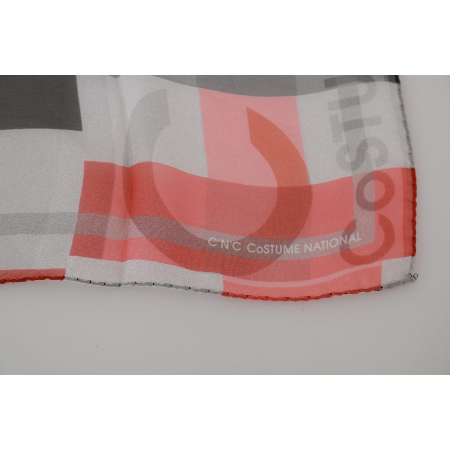 Costume National Gray Red 100% Silk Branded Scarf MS1555
