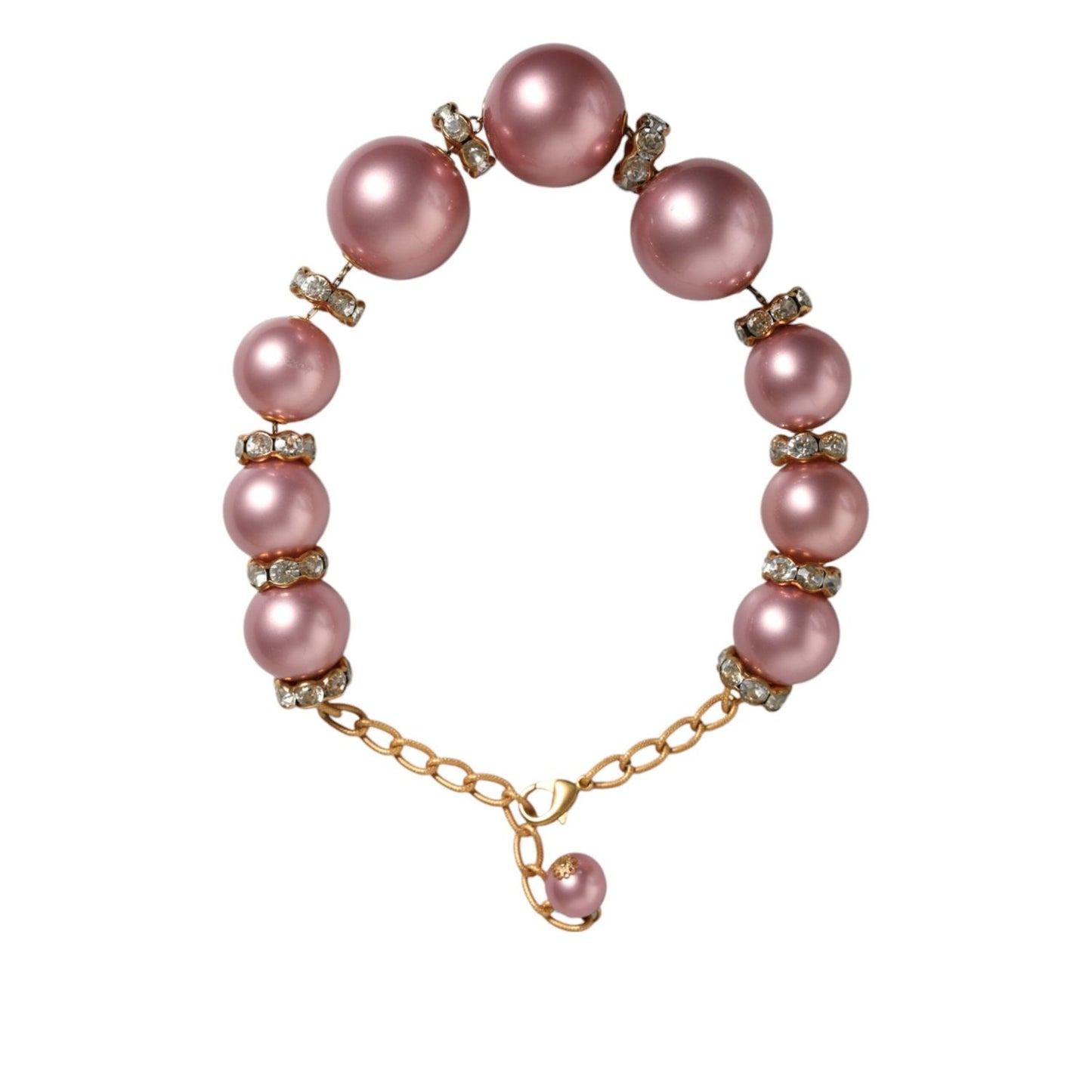Dolce & Gabbana Pink Maxi Faux Pearl Beads Crystals Gold Chain Necklace SMY10360